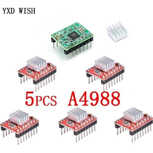 5pcs A4988 StepStick Stepper Driver + Heat sink For Reprap 3D Printer Parts Red Stepper Motor Driver With Heatsink Accessorie