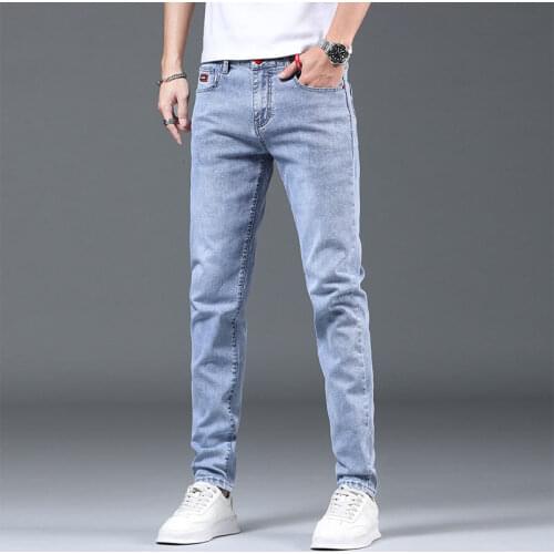 Jeans For Men All-match Slim Thin Washed Blue Trousers Classic Tide Brand Pencil Pants Young Students Male Clothes Four Seasons