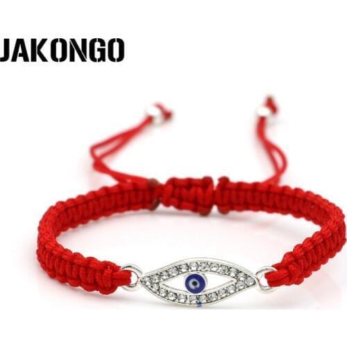 JAKONGO Crystal Evil Blue Eye Charm Bracelet Braided Red Rope Bracelet for Women Men Adjustable Handmade Bracelet