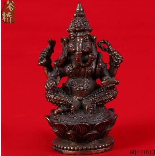 Chinese Tibet Culture Brown Brass Ganapati Ganesh Lord Ganesha Statue Buddha 2 Size