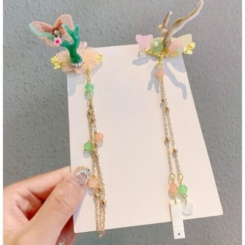 2pcs Women Girls Deer Ear Antlers Chinese Hanfu Style Hairpins Christmas Barrettes Flower Hair Decorationd Beautiful Hair Clips