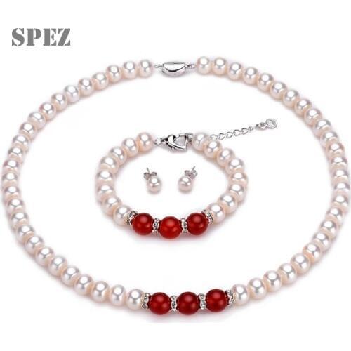 2019 Fashion Necklace Pearl Jewelry Set Natural Freshwater Pearl 925 Sterling Silver Bracelet Earrings Necklace For Women