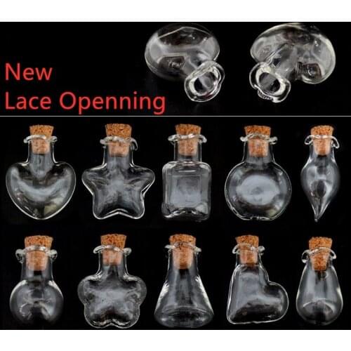 Lace Mouth Mini Glass Wishing Bottle Cork Stopper Empty Sample Jars DIY Pendants Storage Vial Wedding Home Decoration Supplies