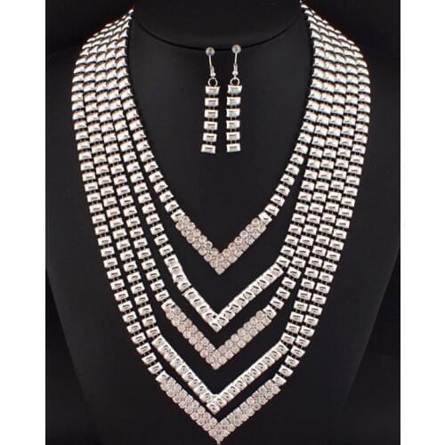 MANILAI Indian Jewelry Sets Fashion Accessories Alloy Bubble Chain Rhinestones Statement Necklaces Earrings Set Vintage Style