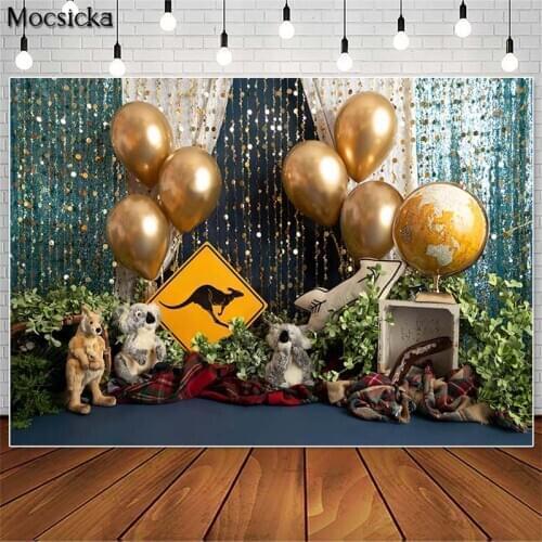 Mocsicka Jungle Safari Cake Smash Photography Backdrops Balloon Decor Boy Wild One Birthday Photo Props Studio Booth Background