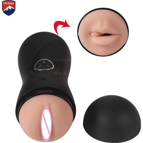 Soft Pussy Real Vagina Vibrator Masturbator Cup Adult Sex Toys For Male Tongue Licking Double-headed Electric Stamina Trainer