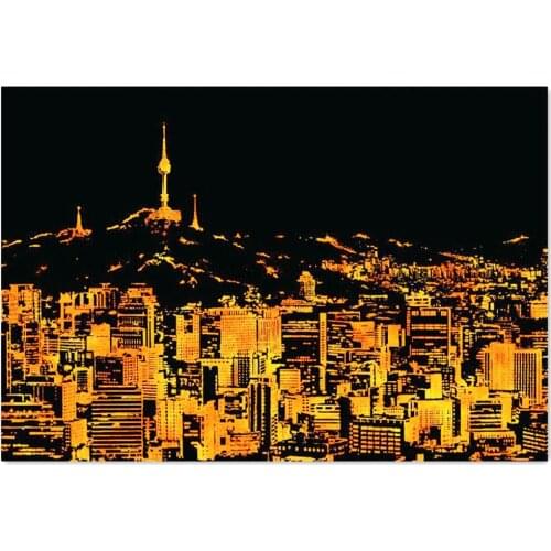 Seoul Scratch Night View Poster Sticker Deluxe Erase Black Scratch World Map Scratch Off Foil Layer Coating Painting As Gift