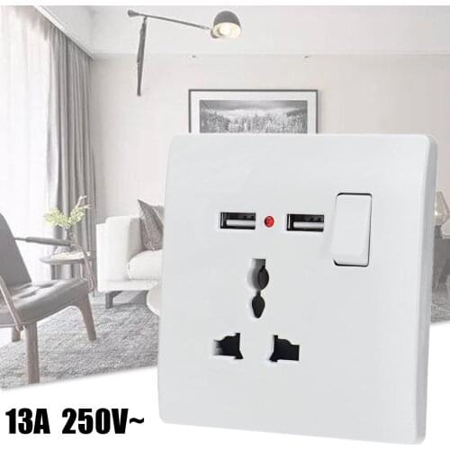 13A Wall Power Socket Switch Dual USB Charging Ports Connection Outlet Plate Plug Home
