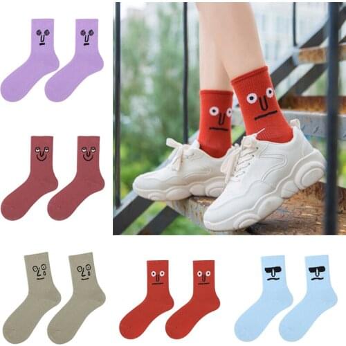 1Pair Womens Funny Expression Mid-Tube Socks Hip-hop Cotton Socks Trend Fashion Breathable All-match Casual Ordinary Stockings