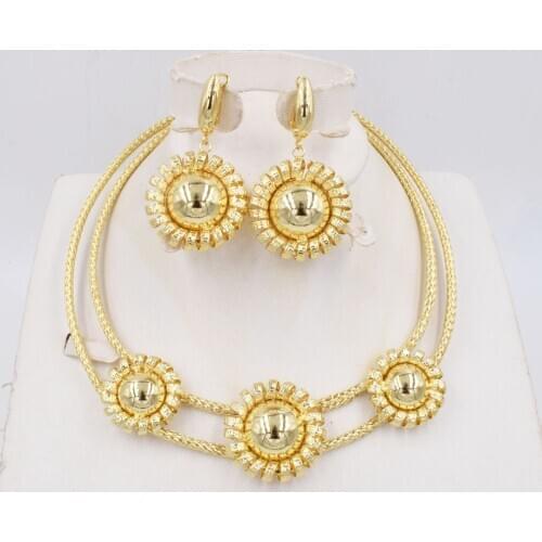 NEW High Quality Ltaly 750 Gold color Jewelry Set For Women african beads fashion necklace set earring jewelry