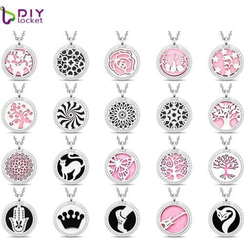 Wholesale Crystal Stainless Steel Essential Oil Pendant Necklace With Rhinestones AB161-180