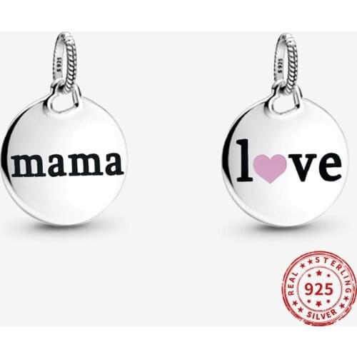 Real 925 sterling silver Beads I Love Mama Pink enamel Bead Suitable fit Original Pandora Bracelet Jewelry 2021