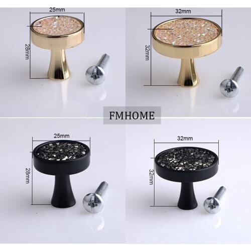 32mm modern fashion gold black drawer tv cabinet cupboard knob pull crystal diamond kitchen cabinet wine cabinet handle knob