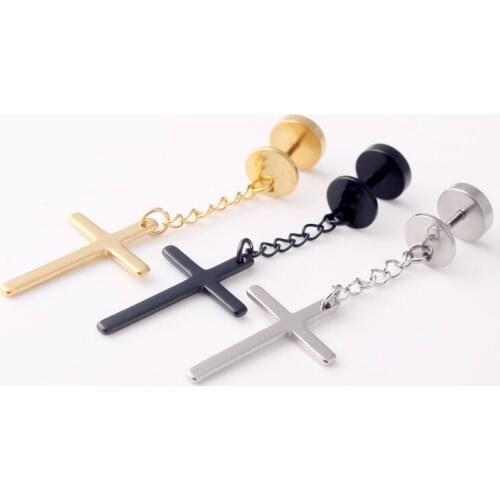 Punk Gothic Cross Stud Earring Round Taper Barbell Dumbbell Fashion Women Men Stainless Steel Stud Earrings Rock Jewelry