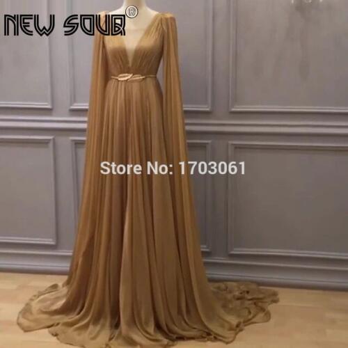 Chiffon V Neck Prom Dresses Formal Gowns Robe De Doiree Kaftans Islamic Turkish Evening Dress 2019 Sash Party Gown Arabic Dubai