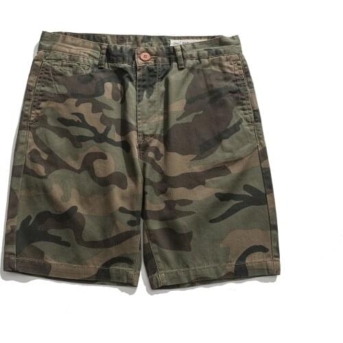 American Vintage Print Camouflage Military Style Classical Men Basic Design Mid Waist Beach Premium Cotton Casual Cargo Shorts