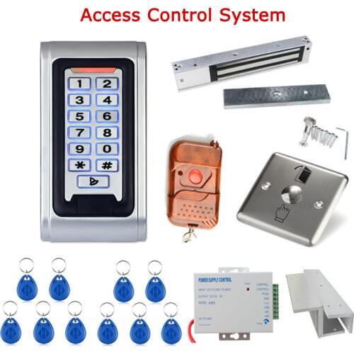 Door Access Control Controller System Kit Rfid Card Keyfobs + 350LBS Electric Magnetic Lock+Power+exit button +Controller