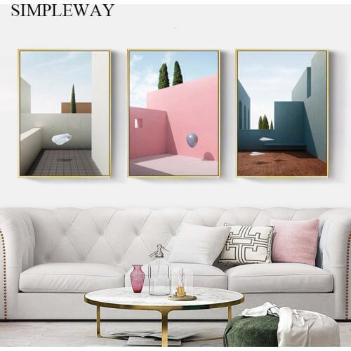 Modern Architecture Building Picture Scandinavian Poster Abstract Nordic Landscape Print Wall Art Canvas Painting Room Decor