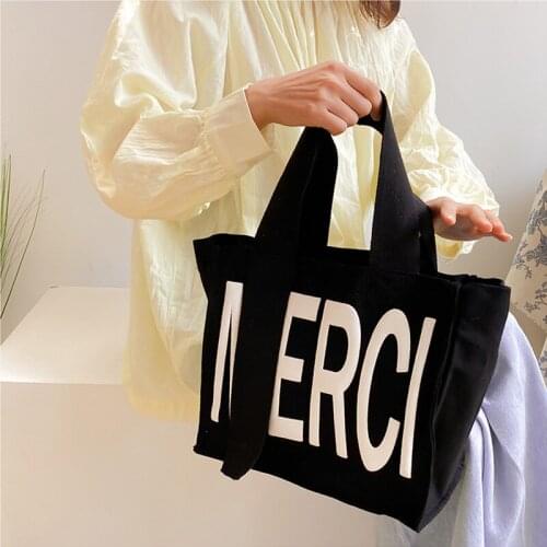 MERCI lunch canvas bag fashion large capacity shopping bag foldable trend wild small fresh handbag art simple shoulder handbags