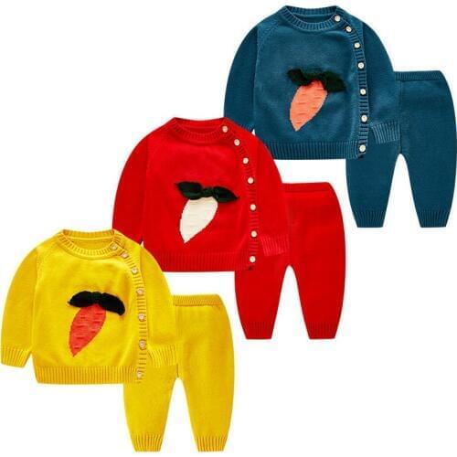 Infant Baby Sweater Sets Lovely Carrot Pullover Tops+Pants Autumn Toddler Boys Knitted Suits Winter Baby Girl Knitting Tracksuit