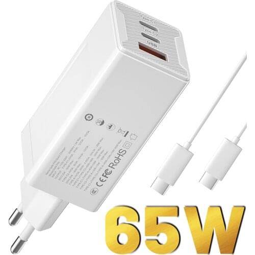 Transpeed GaN 65W Fast Charger 65W USB-C Quick Charge Type-C Wall Fast USB Charger EU US plug For iPhone QC3.0 PD3.0 5V 2A/4.5A