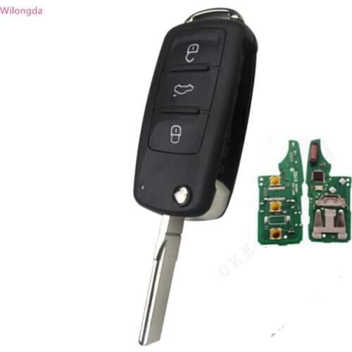 Wilongda MQB system 3 button flip remote key with AES 48 chip-434mhz ASK model for for VW Volkswagen key HU66 uncut blade