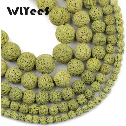 WLYeeS Olive Green Lava Stone Beads 4-12mm Natural Stone Green Round Loose Space Beads for Women Jewelry Bracelet Making DIY 15"