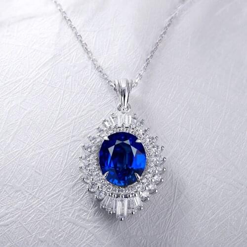 Zhanhao 2021 Hot Sale Oval Shape Lab Grown Sapphire Custom Jewelry Necklace 9*11mm 4.78ct In 18k Gold