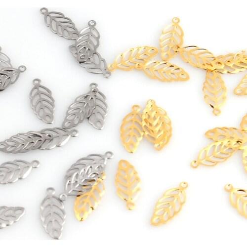 20pcs 13*6mm Gold Stainless Steel Leaf Charms Hollow Leaf Amulet Pendant Stamped For DIY Jewelry Making Accessories Supplies
