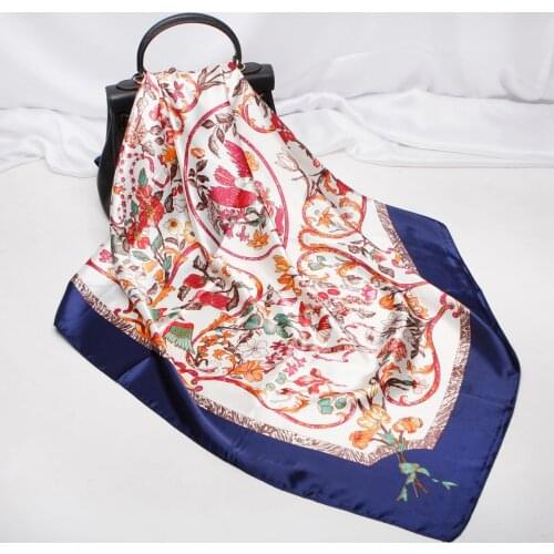 2020 90x90 Flower floral Multipurpose women Silk twill scarf Satin square tie Hairband ladies foulard femme towel bufanda shawl