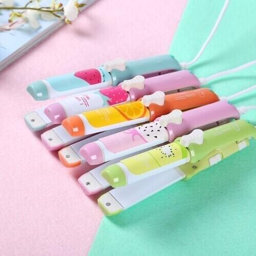 50pcs 2 In1 Fashion 220v Hair Straightener Mini Hair Curling Irons Travel Hair Tools Cute Candy Color Flat Iron