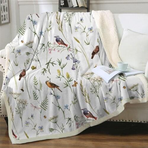 New watercolor Sherpa sheep blanket butterfly bird flower bed blanket plant tapeworm Mantis