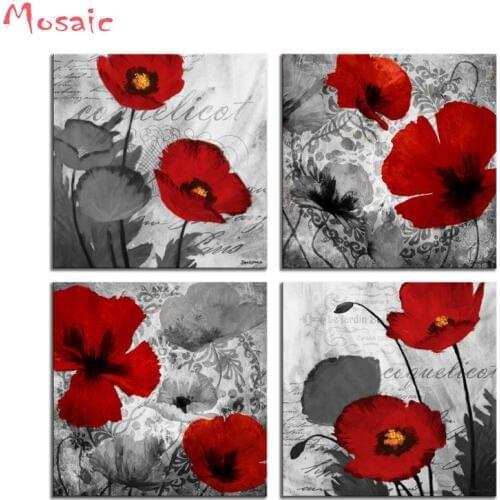 Diy Diamond Painting 4pcs Floral Poppy Landscape Diamond Embroidery cross stitch Diamond Picture Of Rhinestones Home Decoration