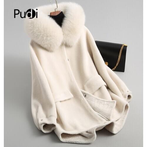 Aorice womens winter warm genuine wool fur with real fox collar coat lady coat jacket over size parka Plus size A18053