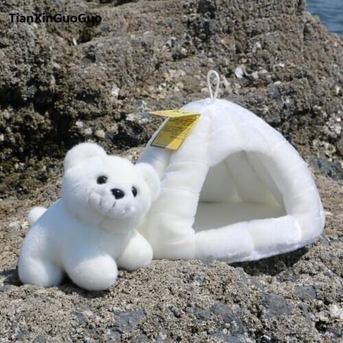About 18cm white polar bear with 30cm snow cave house plush toy,soft doll birthday gift h2134