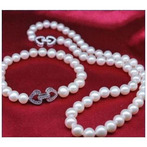 Free shipping >>>>>10-11mm natural south seas white pearl necklace 18inch bracelet 7.5inch