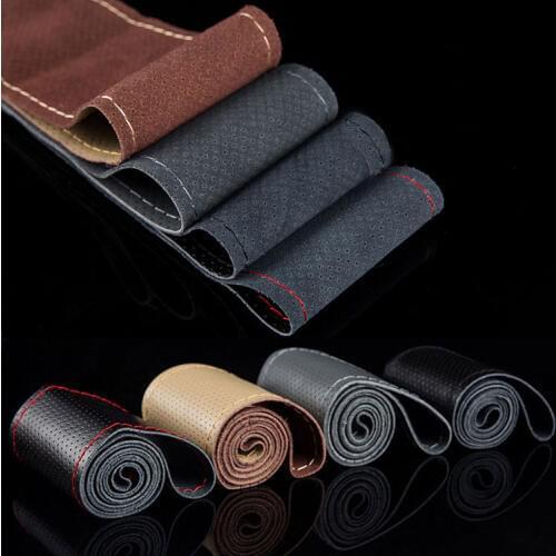 Hand sewn steering wheel cover poly urethane handle smooth and delicate laser drilling car steering wheel cover