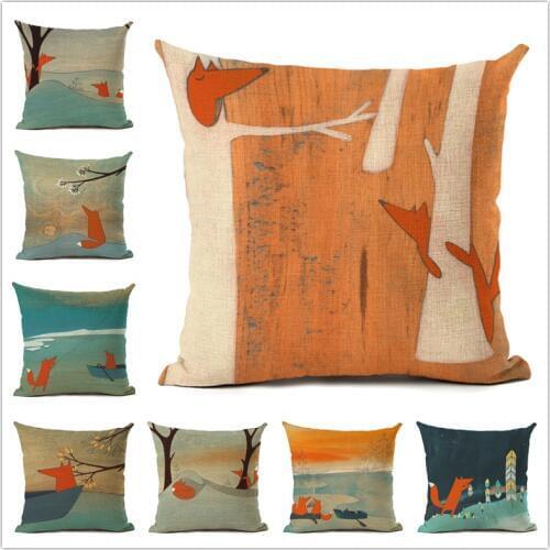 Cartoon Style Retro Animal Cushion Cover Lovely fox Decorative Sofa Throw Pillow Car Chair Home Decor Pillow Case almofadas