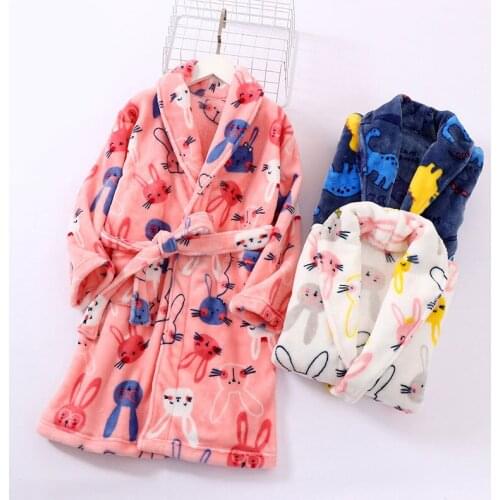 Kids Pajamas Baby Boys Dinosaur Bathrobe Warm Winter Flannel Childrens Robe Teenagers Girls Rabbit Sleepwear Casual Nightgown