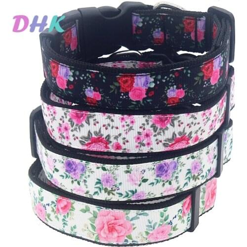 DHK 1'' 25mm Dog Collar Flowers Personalized Adjustable High Quality Ribbons Pet Collars S1569