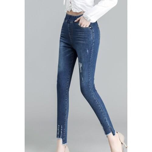Stretch Denim Pants Thin 4XL To 8XL Plus Size Trousers Woman Elastic High Waist Ripped Jeans for Women T8833