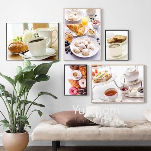 Food Drink Waffle Coffee Blueberry Wall Art Canvas Painting Kitchen Home Decorative Pictures Poster Prints For Dining Room