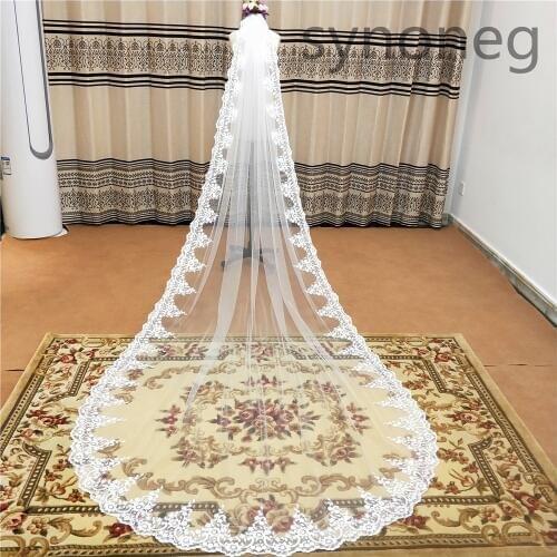 Veu de noiva longo Lace Appliques One Layers 3M 4M 5MLong Veils Wedding Veils With Comb Wedding Accessories Bridal Veils