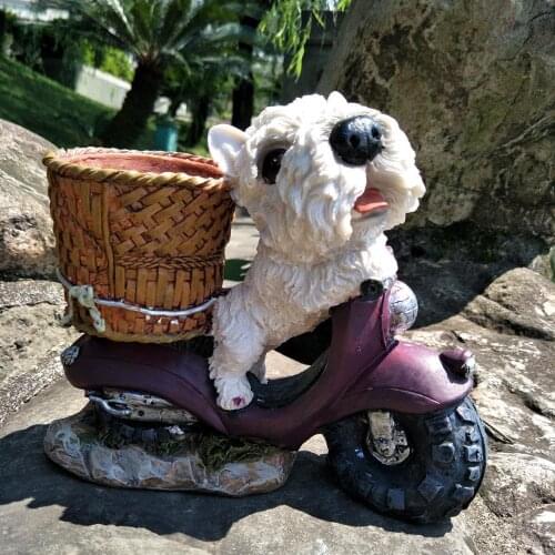 Outdoor Riding Motorcycle Puppy Dog Flower Pot Resin Ornaments Courtyard Garden Sculpture Crafts Balcony Villa Statue Decoration