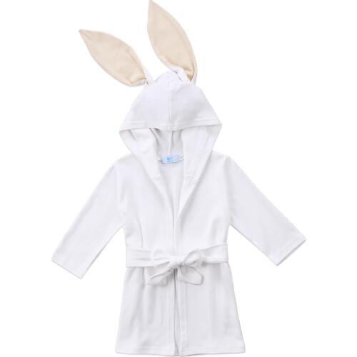 Boy Girl Animal Baby Robe White Rabbit Autumn Long Sleeve Long Ear Toddler Kids Hooded Bath Towel Bathing Honey Baby