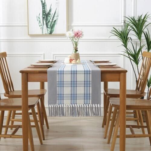 Classic Plaid Table Runner 2020 Newly 38CM Width Cotton and Linen Long Wedding Decoration Tassels Coffee Table Bed Flag T245