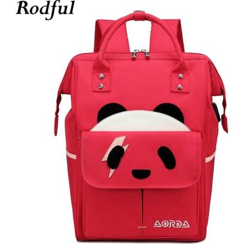 Red Strong Korean Cute Panda Womens Backpack Schoolbag Women Bookbag Large Fabric Backpack Bag for School Teenager Girls 2021