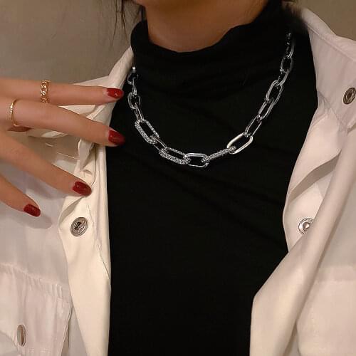 Trendy 2021 New Necklaces wholesale Chokers For Women Metal Hip-hop Sweater chain Long Chunky Chain Hip-hop rhinestones Chokers