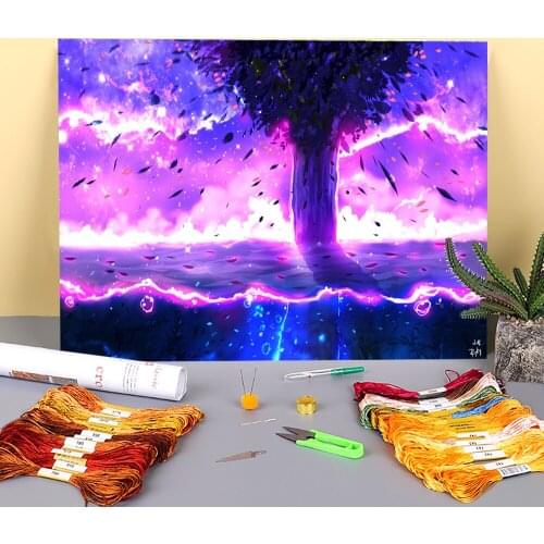 Scenery Violet Light Printed Canvas 11CT Cross-Stitch Embroidery Kit DMC Threads Craft Handicraft Knitting Handiwork Mulina