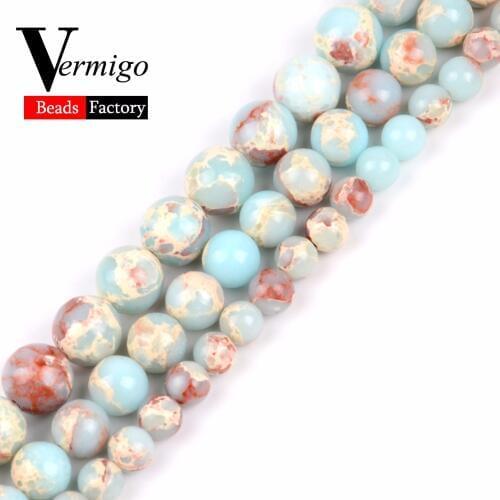 Natural Stones Blue Shoushan Snakeskin Semi Precious Stone Beads For Jewelry Making Needlework Round 6 8 10mm Beads Diy Bracelet